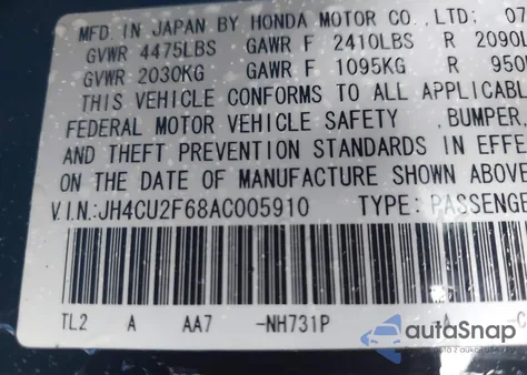 2010 Acura Tsx 2.4 z USA, uszkodzony, nr VIN JH4CU2F68AC005910